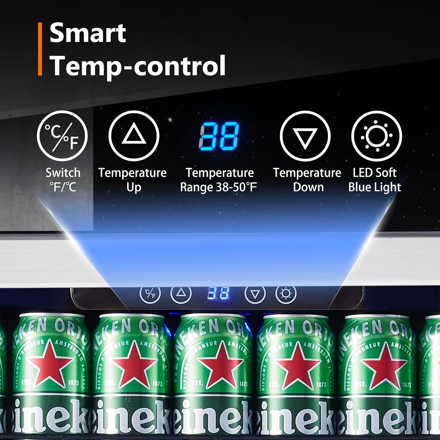 24 Inch Under Counter Beverage Fridge -Max 164Cans Capacity Drink cooler,Wide 24''Perfectly for Built in Space, Adjustable shelves for any size beverage/beer/soda Transparent door Refrigerator