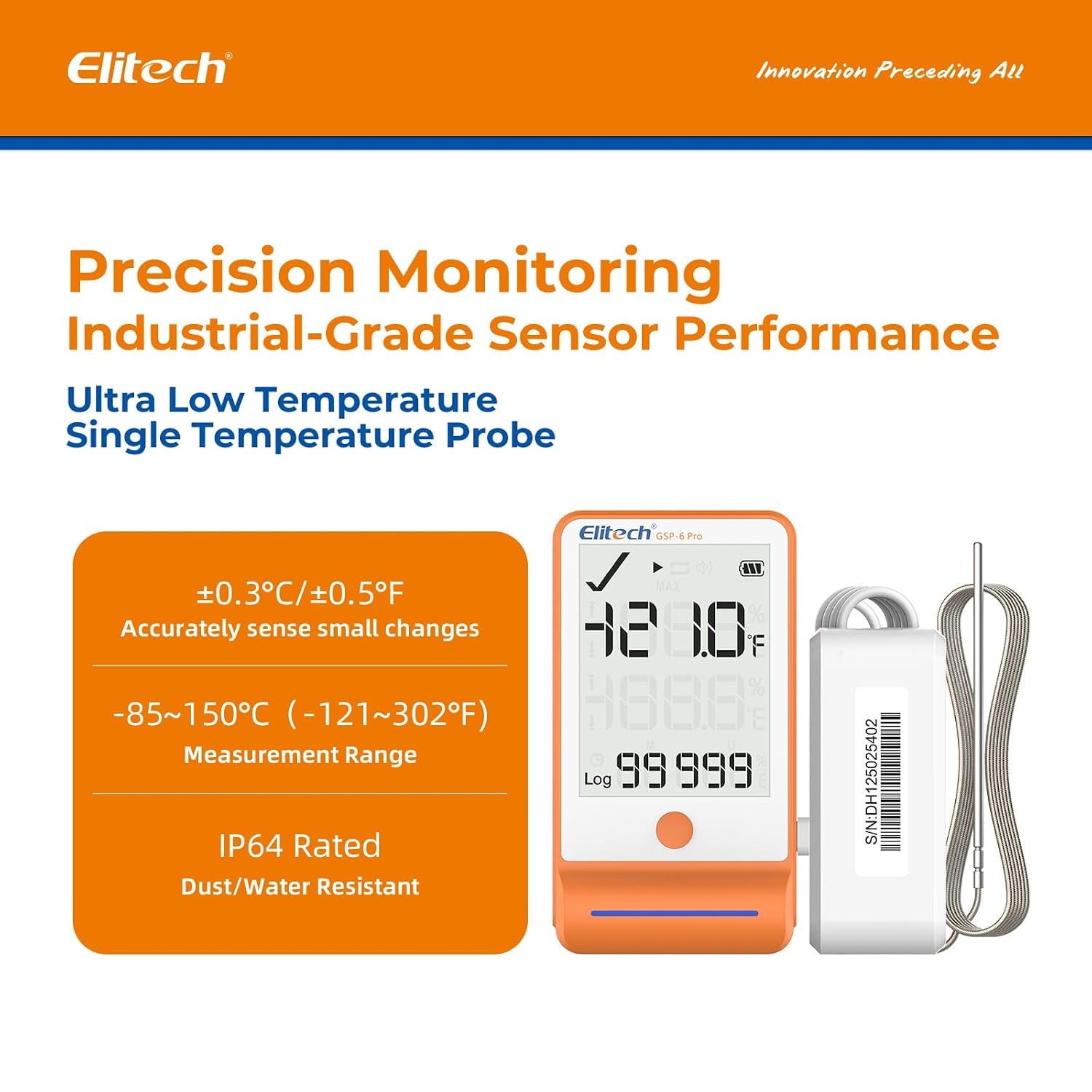 Elitech 5Pack Bluetooth Ultra Low Digital Temperature Data Logger for Refrigerator Shadow Data 100000 PointsExport PDF/CSV Report, Pharmacy Vaccine DDL Calibration Certificate, MAX MIN AVR GSP-6-TLE