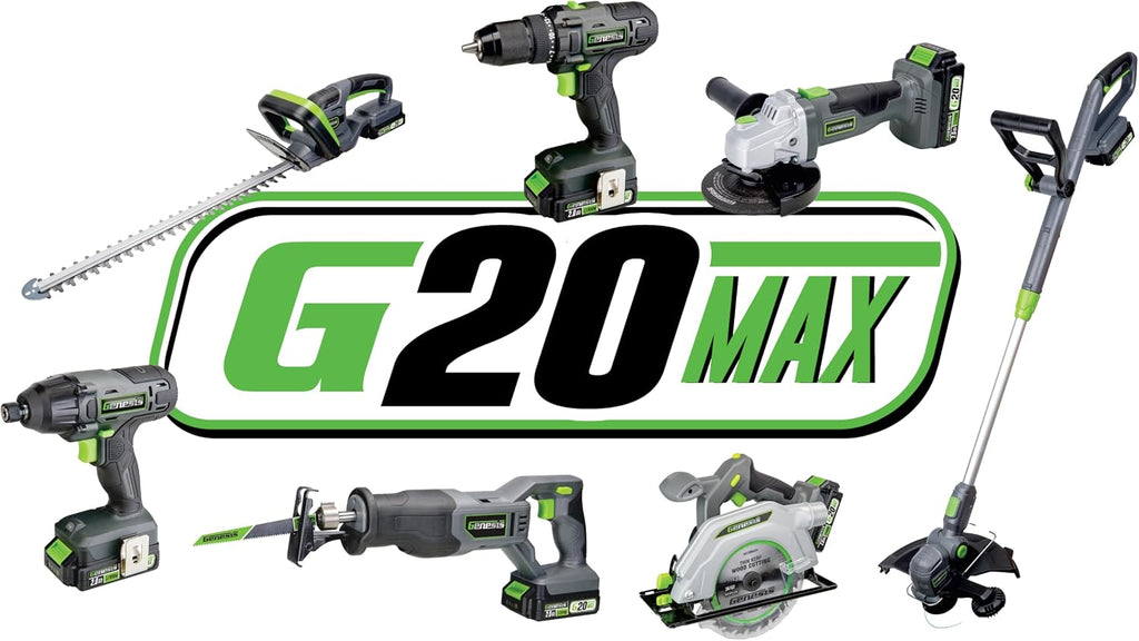 Genesis G20MAX 20V Drill/Impact Driver Combo Kit, LED Light Metal Ratcheting Chuck, 450 in-lbs drill, 1600 in-lb Impact Driver Two 2.0Ah Batteries, Charger, and Storage Bag GL20DIDKB2