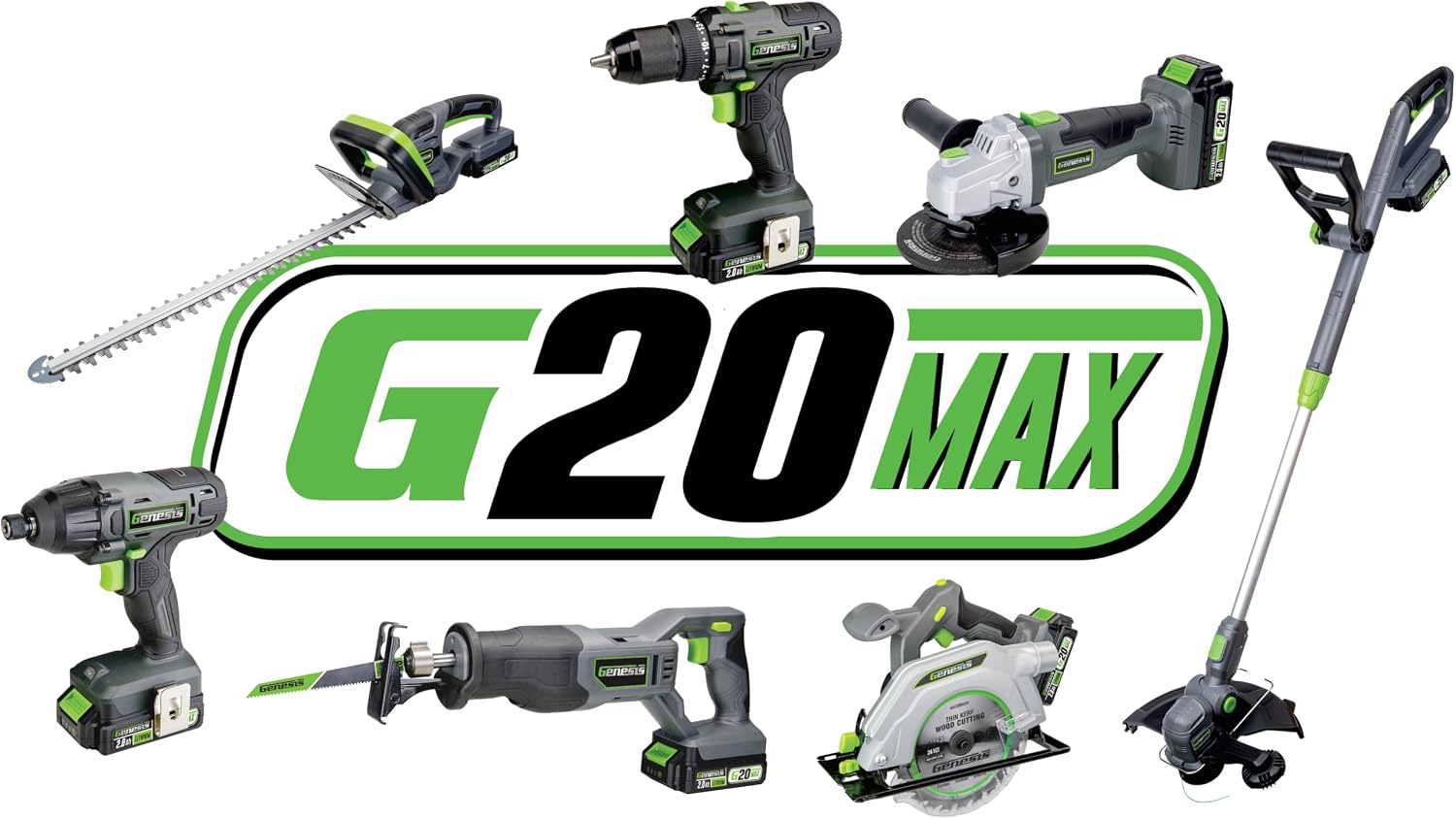 Genesis G20MAX 20V Drill/Impact Driver Combo Kit, LED Light Metal Ratcheting Chuck, 450 in-lbs drill, 1600 in-lb Impact Driver Two 2.0Ah Batteries, Charger, and Storage Bag GL20DIDKB2