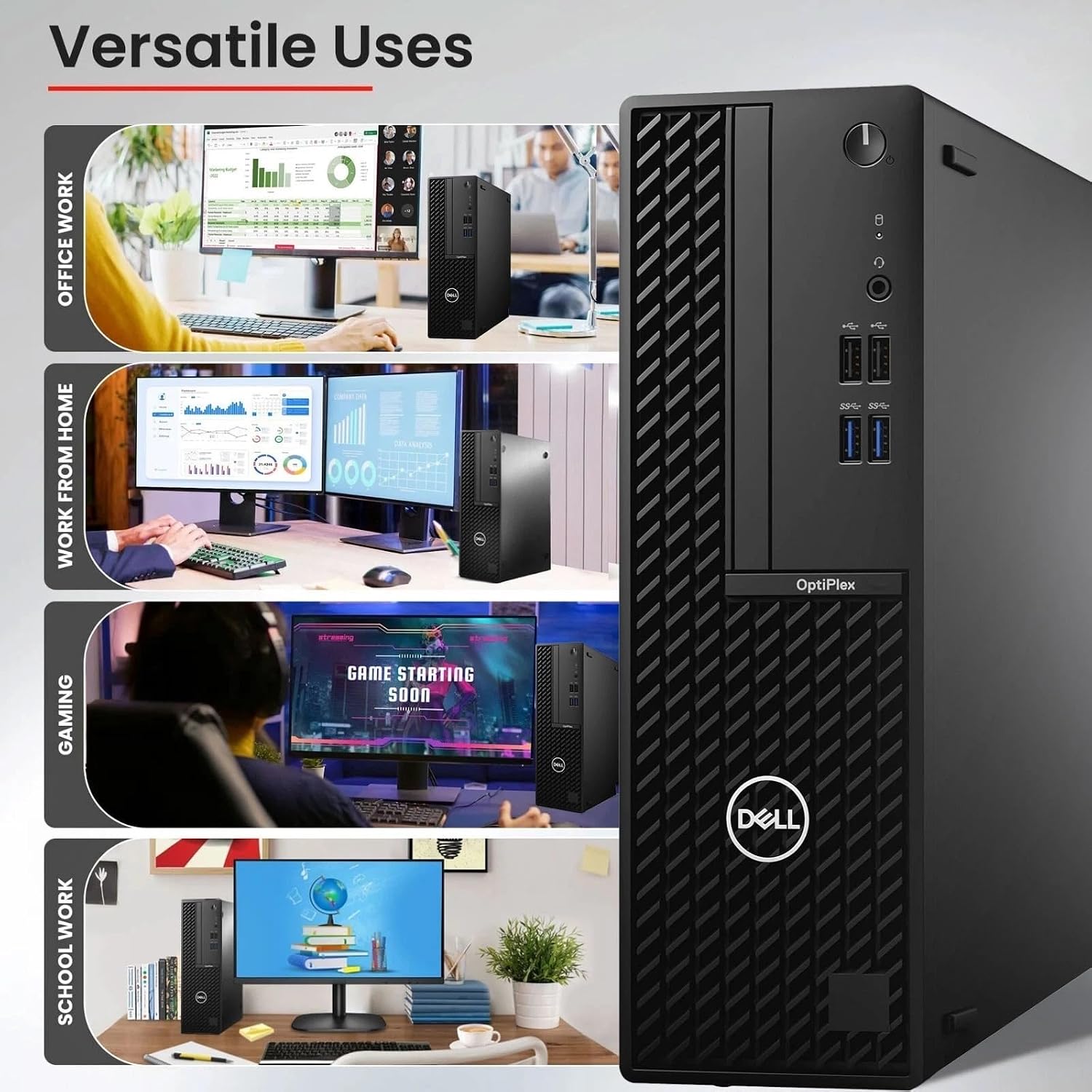 Dell OptiPlex Gaming Desktop PC SFF | Intel Core i5-10500 10th Gen | 16GB RAM | 512GB SSD | 24' Monitor | GeForce GT 1030 | WiFi | RGB Keyboard and Mouse | Gaming Computer | Windows 11 Pro (Renewed)