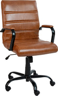 Flash Furniture Whitney Mid-Back Desk Chair - Brown LeatherSoft Executive Swivel Office Chair with Black Frame - Swivel Arm Chair