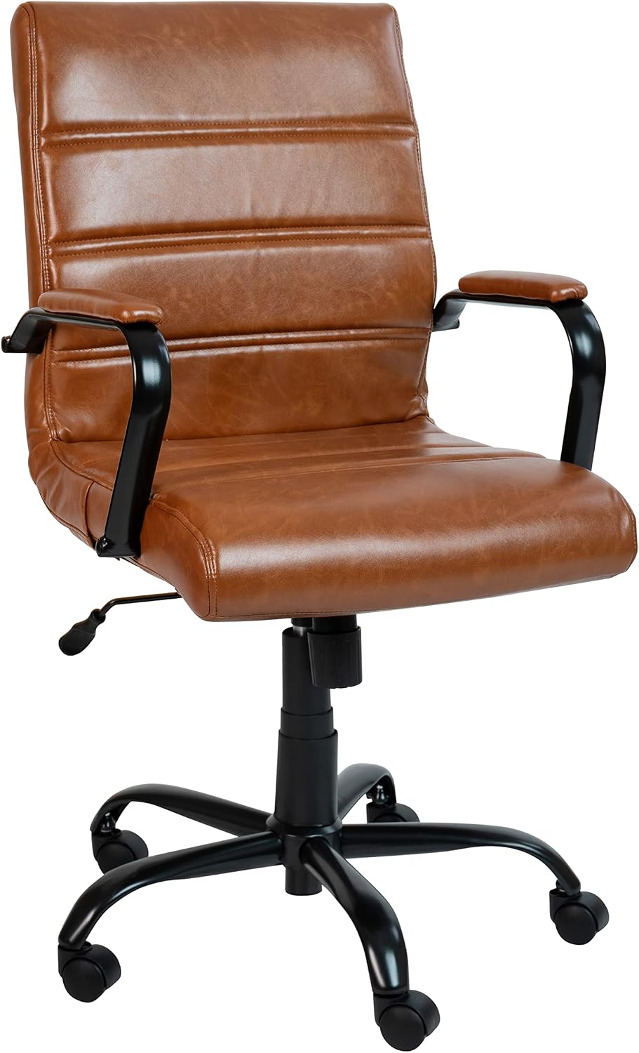Flash Furniture Whitney Mid-Back Desk Chair - Brown LeatherSoft Executive Swivel Office Chair with Black Frame - Swivel Arm Chair