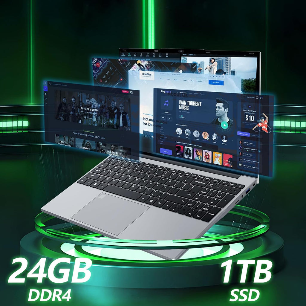 Gaming Laptop, 15.6' Laptop Computer with 24GB DDR4 1TB SSD, N5095 Quad-Core up to 2.9GHz, Lap top with Backlit KB, Fingerprint, FHD 1920 * 1080, WiFi5, BT4.2, Mini HDMI, Win 11 Pro, Business Laptops