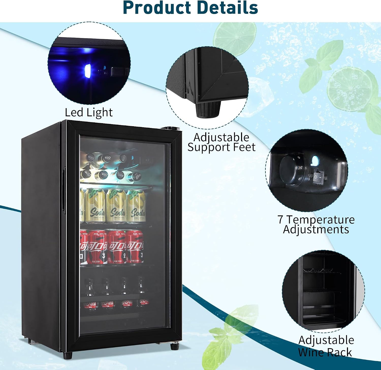 Beverage Refrigerator, 120 Cans Mini Fridge, Wine Cooler Refrigerator with Adjustable Shelving and Glass Door for Soda Beer or Wine, Perfect for Home/Bar/Office