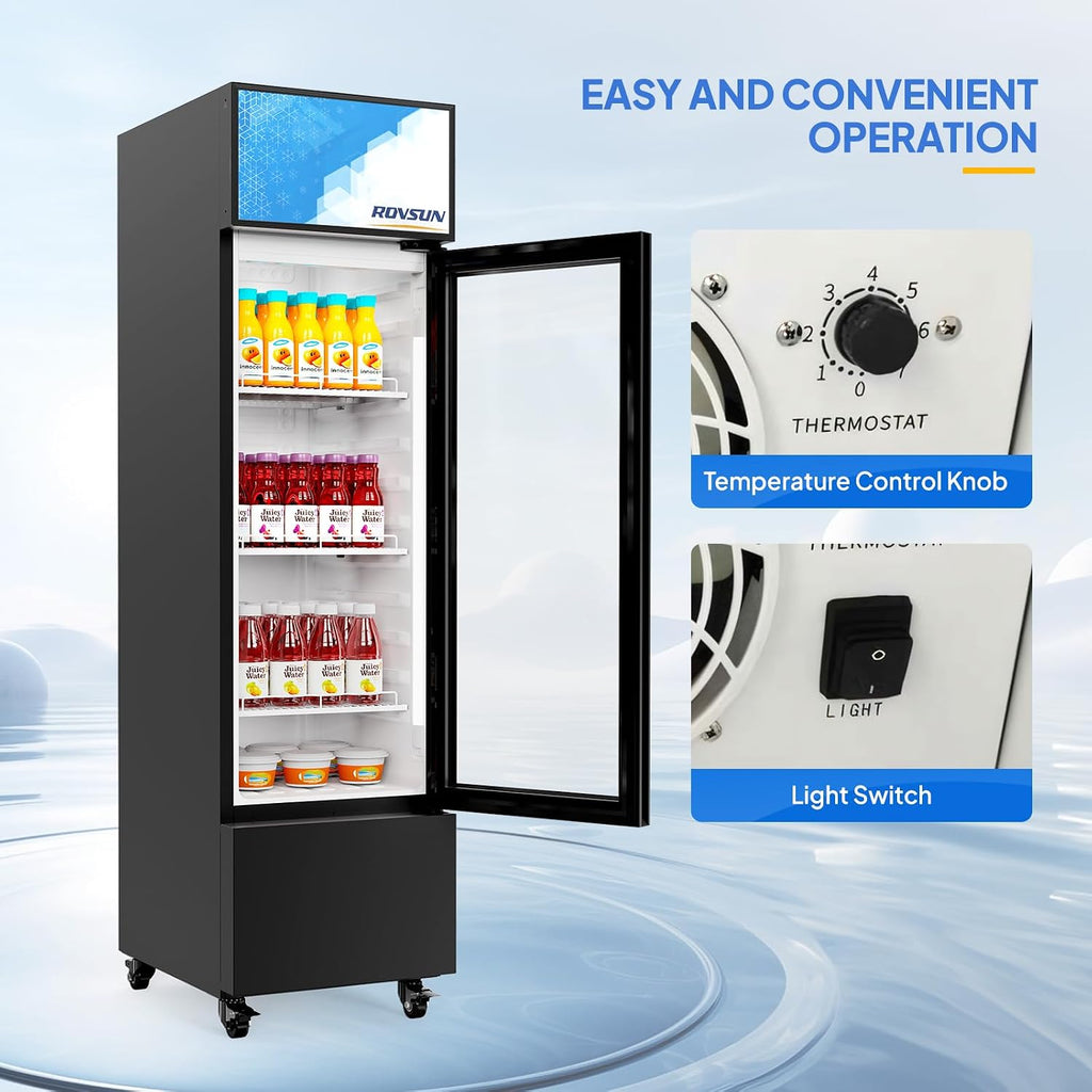 ROVSUN 6 Cu.Ft Commercial Refrigerator Display Refrigerator ETL NSF Certified, Slim Commercial Beverage Cooler Glass Door Merchandiser Drink Fridge w/Adjustable Shelves LED Light for Bar Restaurant