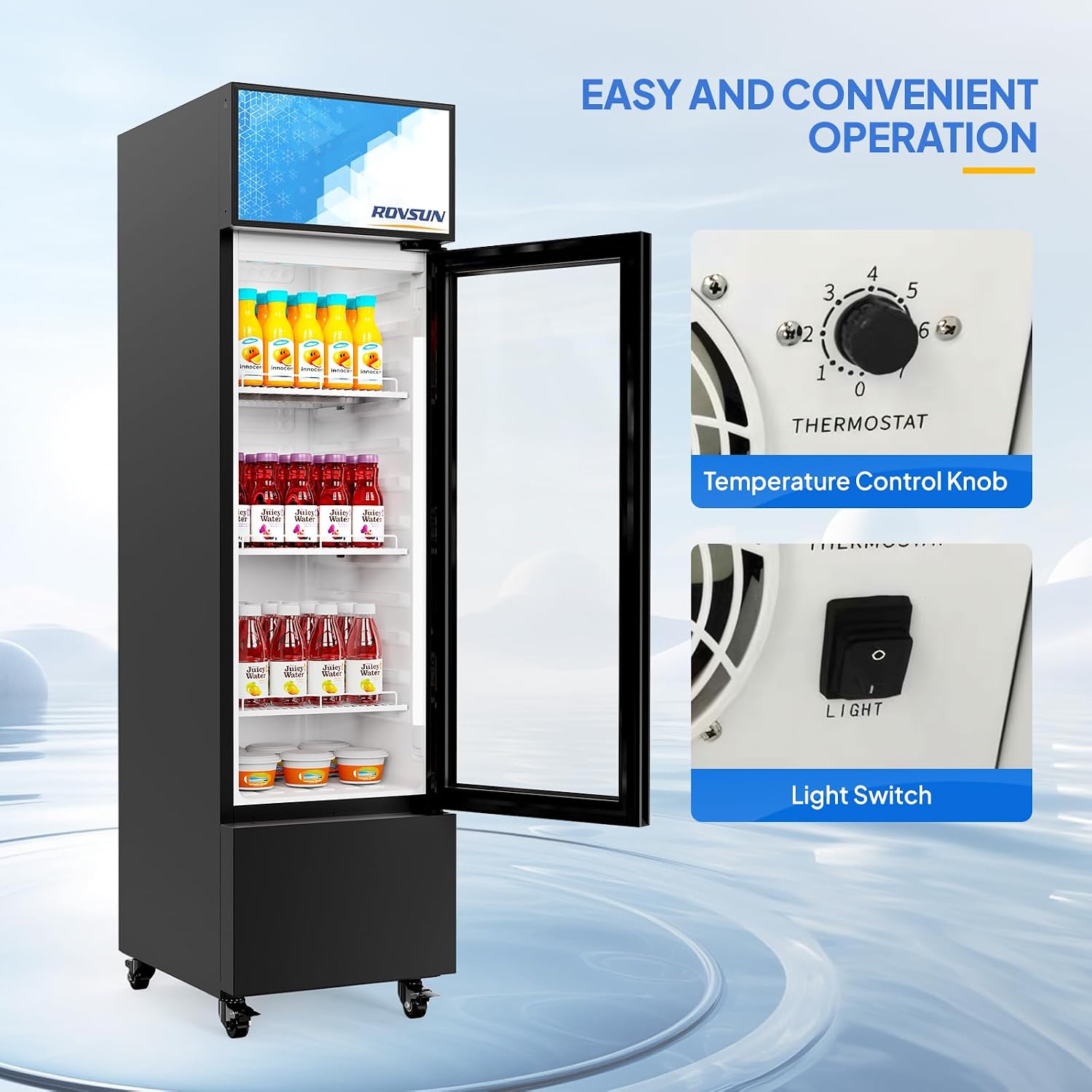ROVSUN 6 Cu.Ft Commercial Refrigerator Display Refrigerator ETL NSF Certified, Slim Commercial Beverage Cooler Glass Door Merchandiser Drink Fridge w/Adjustable Shelves LED Light for Bar Restaurant