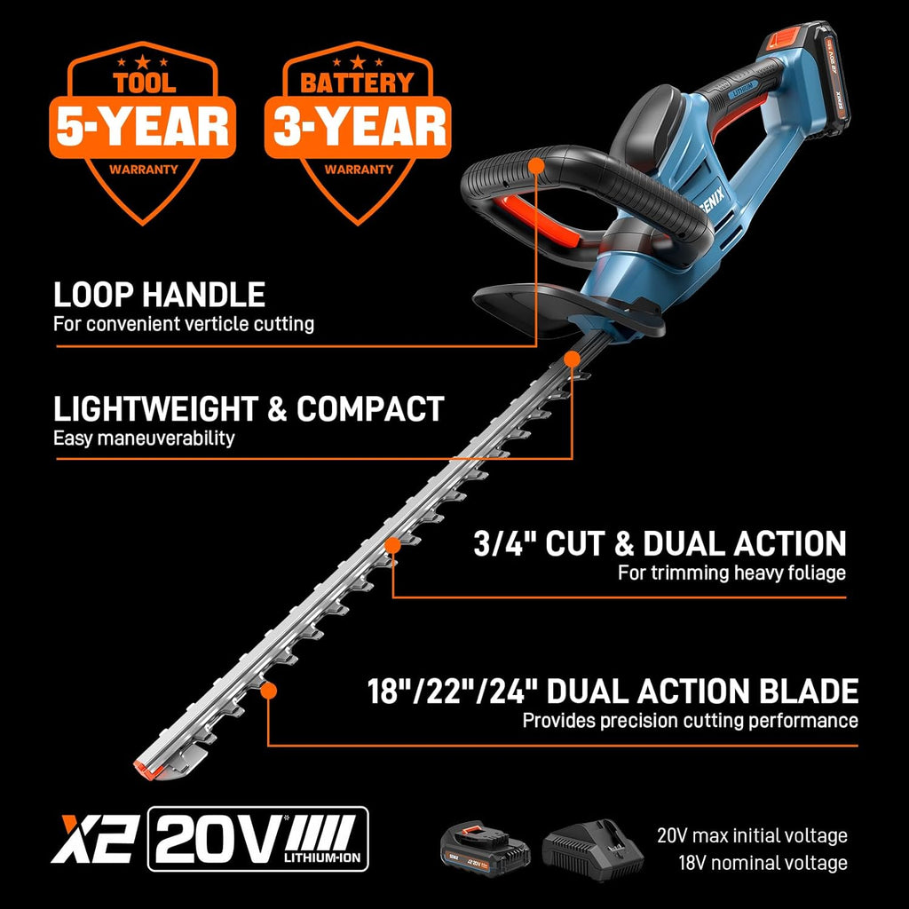 SENIX X2 20 Volt Max* 3-Piece Cordless Power Tool Combo Kit with Battery Powered 10' String Trimmer, Variable Speed Leaf Blower, 21' Hedge Trimmer, Includes 2 Batteries & Battery Charger (S2K3B2-01)