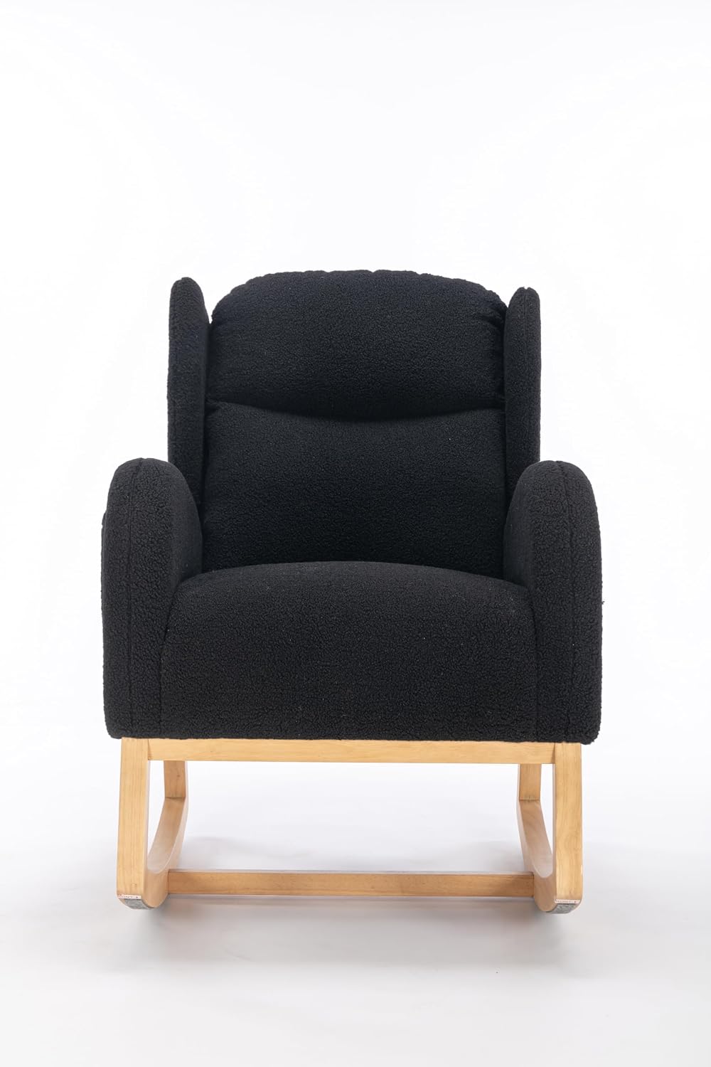 Nursery Glider Chair - Wingback Teddy Upholstered Rocking Chair with High Backrest, Ergonomic Rocker Chair for Breastfeeding & Baby Room, Modern Accent Armchair for Living Room & Bedroom, Black