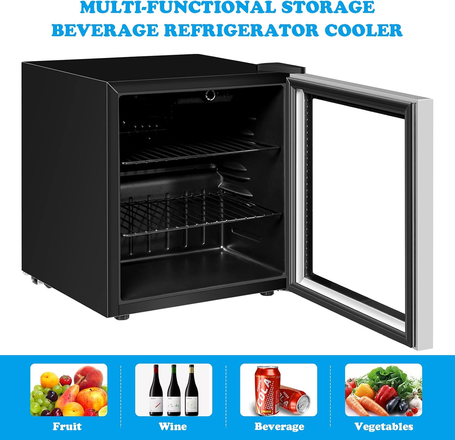 ARLIME Mini Fridge, Drink Cooler, 60 Can, Beverage Refrigerator with Glass Door, Removable Shelves for Soda Beer Wine, Small Drink Refrigerator for Bedroom, Office, Home Kitchen, Bar, 1.6 Cu. Ft.