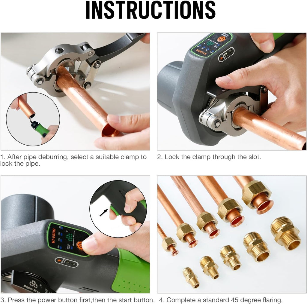 Electric Flaring Tool Kit 1/4' - 3/4' Power Flaring Tool Kit, Copper Flaring Tool HVAC Flare Gauge 5 Sizes Clamps 45 Degree Eccentric Copper Tube Flare Gauge Set with 2200mAh for Copper Aluminum Pipe