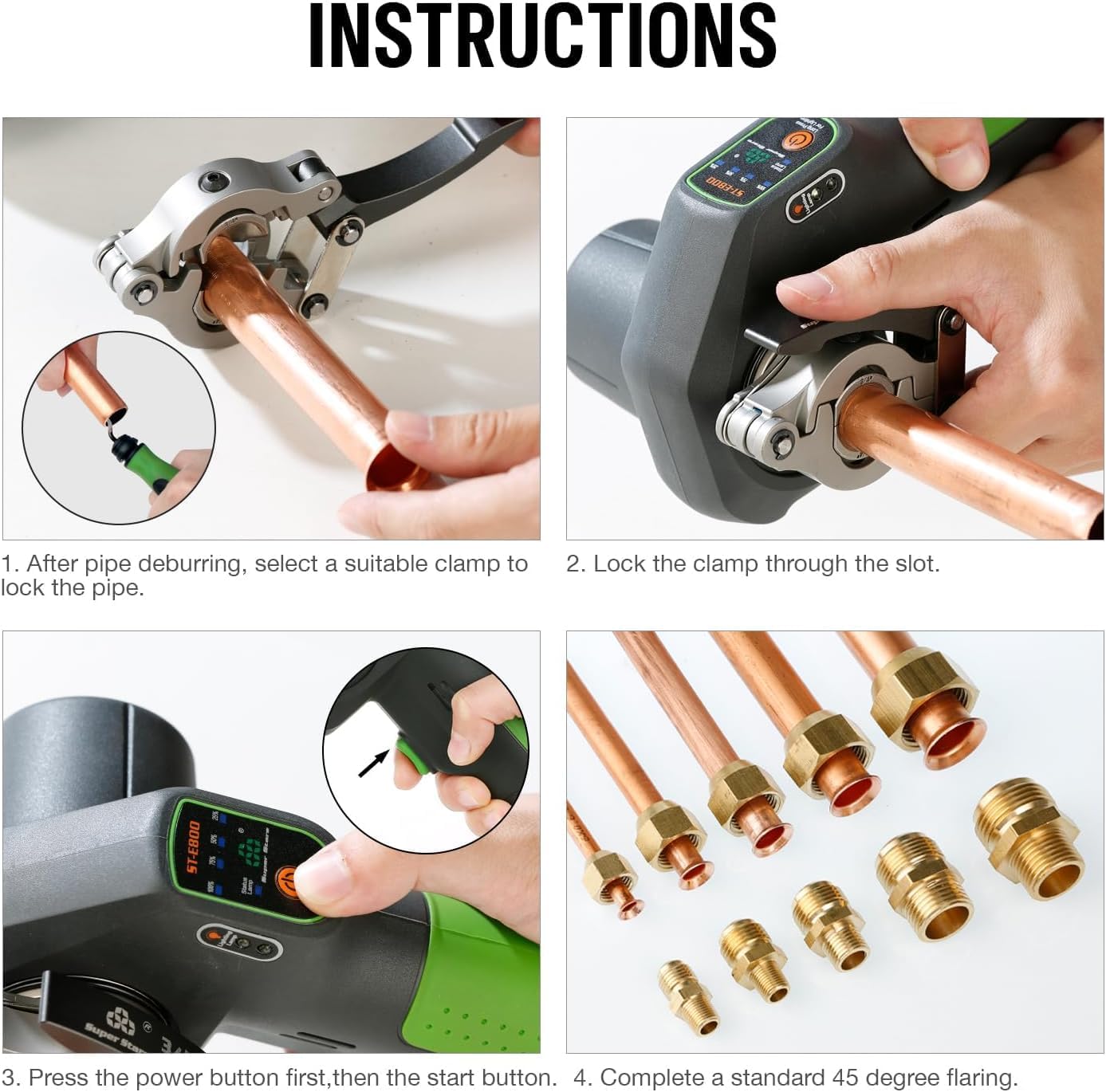 Electric Flaring Tool Kit 1/4' - 3/4' Power Flaring Tool Kit, Copper Flaring Tool HVAC Flare Gauge 5 Sizes Clamps 45 Degree Eccentric Copper Tube Flare Gauge Set with 2200mAh for Copper Aluminum Pipe