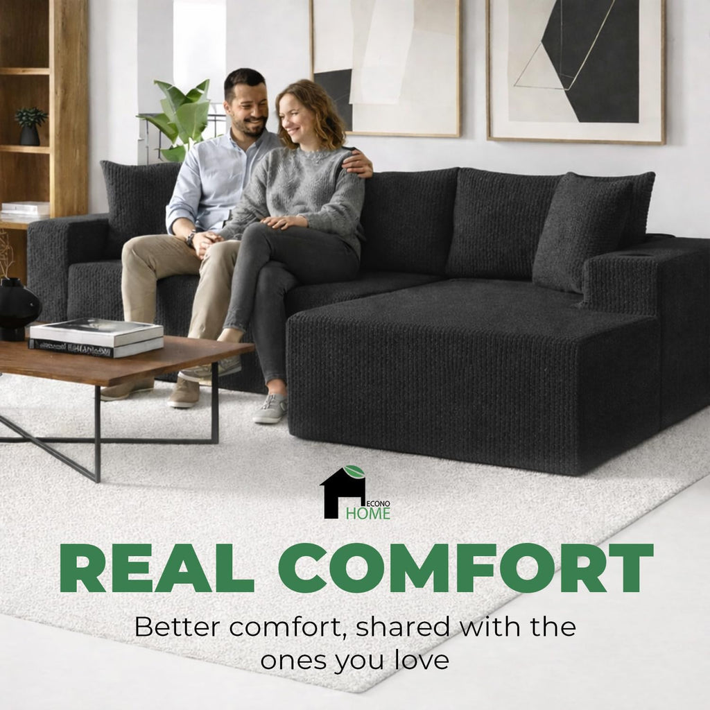EconoHome Boneless Cloud Sectional Sofa - Plush Deep Seat L-Shaped Couch for Relaxing & Entertaining, Durable Construction & Easy Assembly, Perfect Addition to Any Living Room