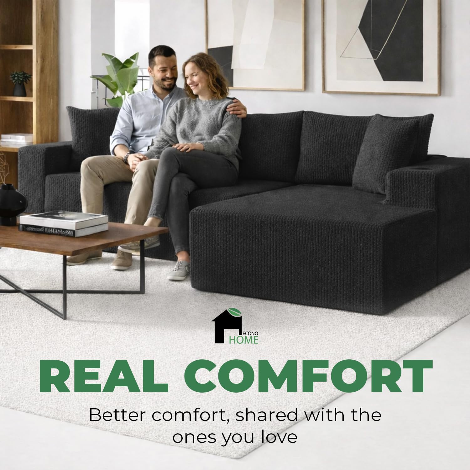 EconoHome Boneless Cloud Sectional Sofa - Plush Deep Seat L-Shaped Couch for Relaxing & Entertaining, Durable Construction & Easy Assembly, Perfect Addition to Any Living Room