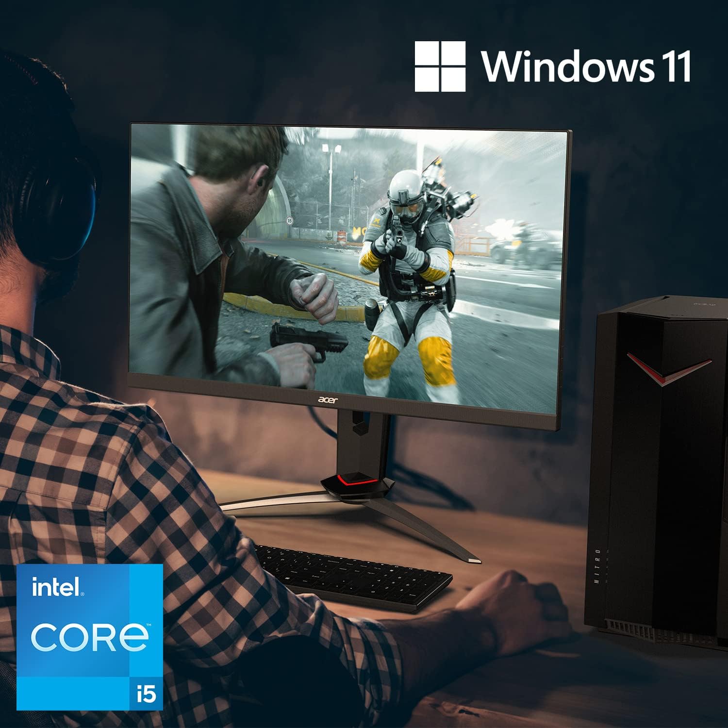 acer Nitro 50 N50-640-UR13 Gaming Desktop | 12th Gen Intel Core i5-12400F 6-Core Processor | NVIDIA GeForce RTX 3050 | 16GB 3200MHz DDR4 | 512GB SSD | 1TB HDD | Intel Wi-Fi 6E AX211 | Windows 11 Home