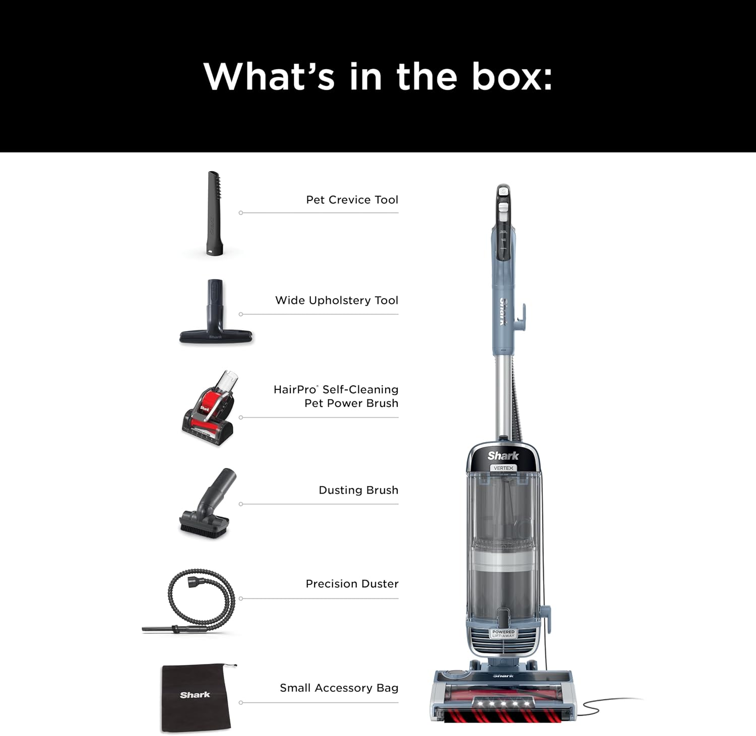 Shark Performance Powered Lift-Away Upright Vacuum, Ultra-Powerful Suction, No Hair Wrap, LED Headlights, Pet Hair Pickup, Carpets & Hardfloors, Odor Neutralizer Technology, Nordic Blue, UV2500