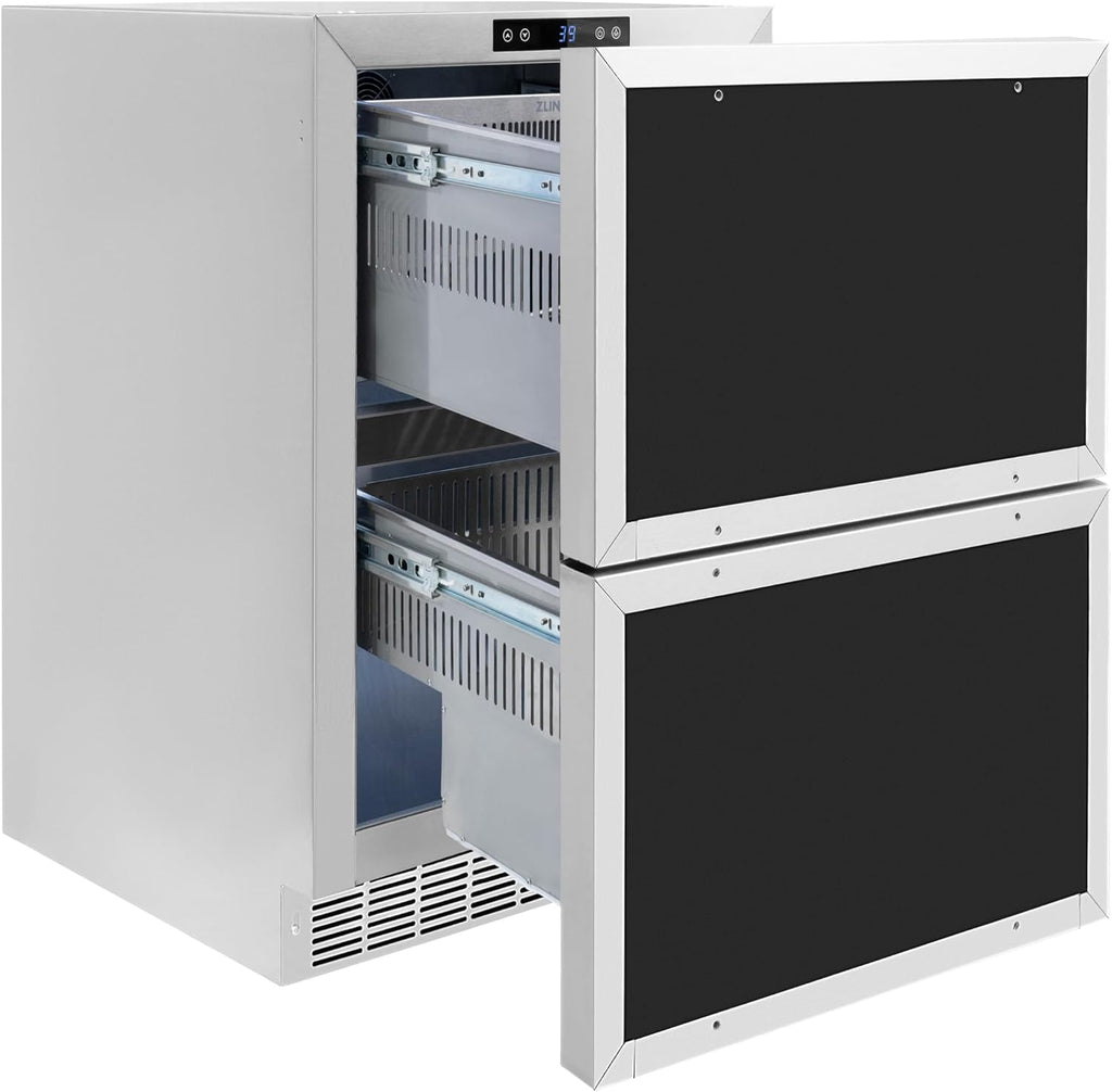 Z Line Kitchen and Bath ZLINE 24 in. Touchstone 168 Can Outdoor-Rated Dual Refrigerator Drawer with Panel-Ready Doors (RDSPO-24)