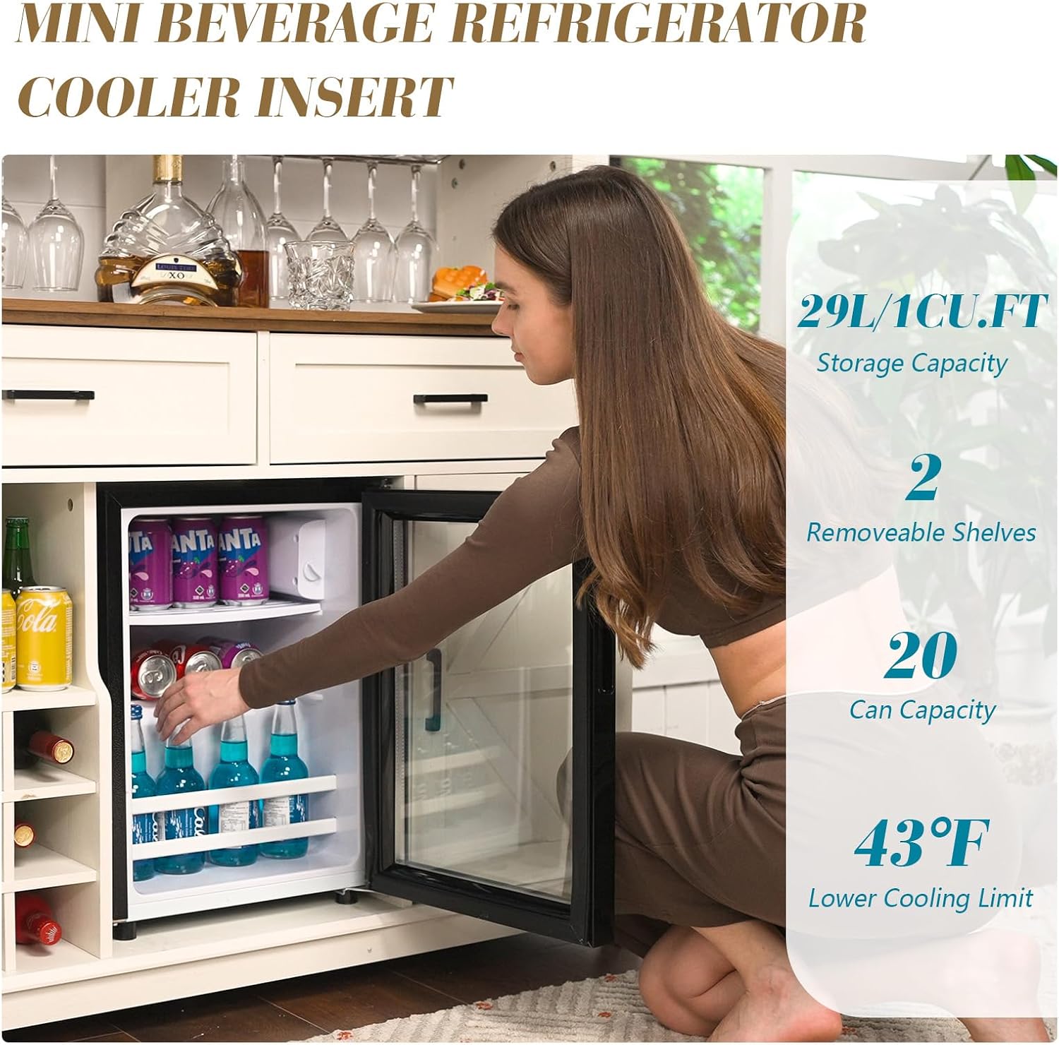 LUXOAK Farmhouse Coffee Bar Cabinet with Beverage Refrigerator Cooler, 47' Rustic Wine Bar Cabinet w/15 Mini Fridge, Barn Door & Glass Racks, Kitchen Hutch Buffet Table w/Drawer, Dining Room, White