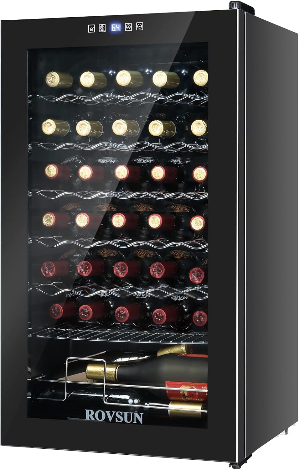 ROVSUN 34 Bottle Wine Cooler Refrigerator, Compressor Wine Fridge Chiller with Digital Temperature Display, Freestanding Single Zone Beverage Refrigerator for Red/White Wines Beer Soda