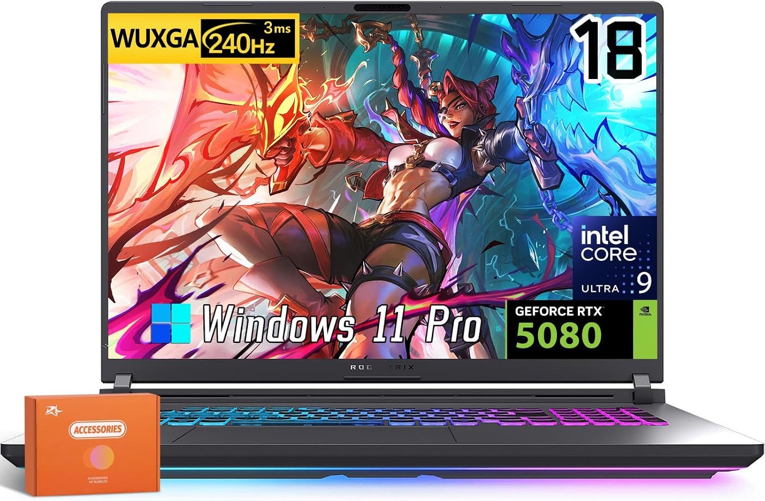 ASUS ROG Strix G18 Gaming Laptop 2025, 18' Nebula 240Hz 3ms 2.5K Display, NVIDIA RTX 5080 16GB GDDR7, Intel Ultra 9 275HX(Up to 5.4GHz), 64 GB DDR5, 2 TB SSD, Wi-Fi 7, Windows 11 Pro, Accessory Kit