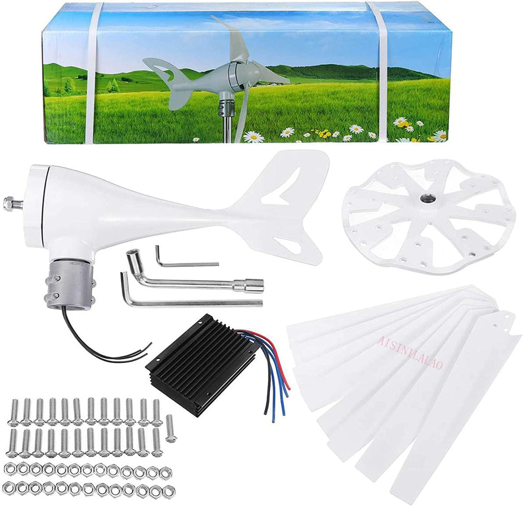 3000W Noiseless and Low Wind Speed Wind Turbine Generator 12V 24V with MPPT Charge Controller for Solar Panels Garden Street Lighting (White)