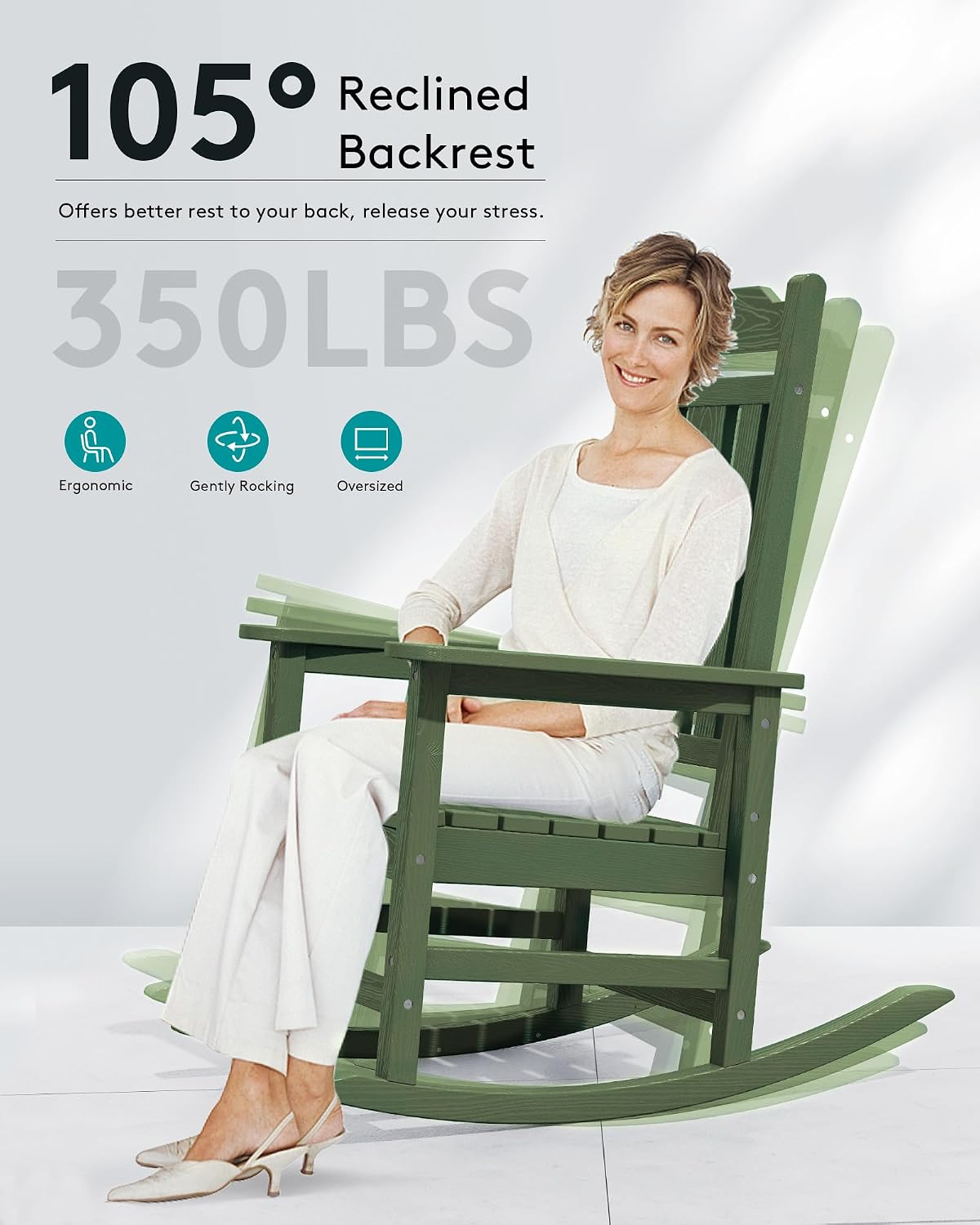 SERWALL Oversized Rocking Chair Set of 4 Outdoor, HDPE Outdoor Rocking Chair Set of 4, Avocado