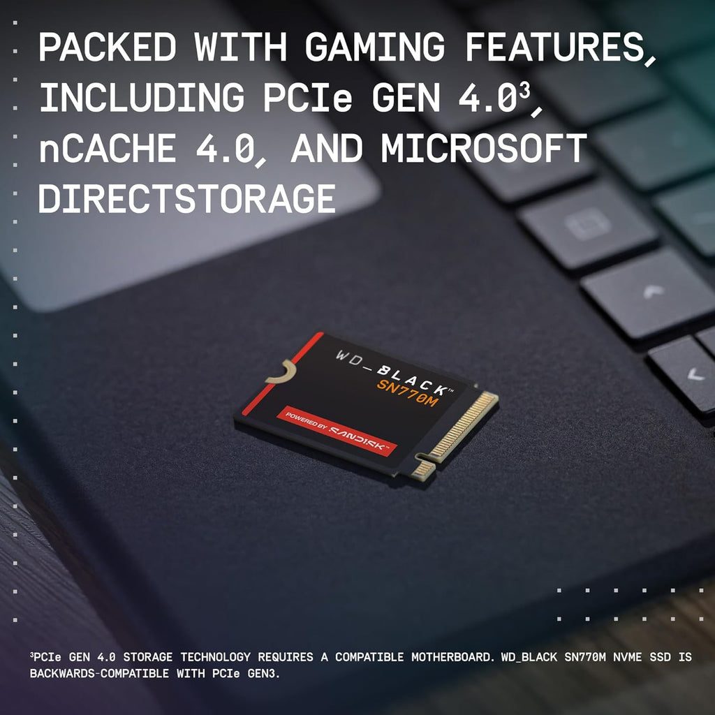 WD_Black SN770M 1TB M.2 2230 NVMeSSD - PCIe Gen 4.0, Speeds up to 5150 MB/s, for Handheld Gaming Devices and Compatible laptops, TLC 3D NAND, Great for Asus ROG Ally, Steam Deck, Microsoft Surface