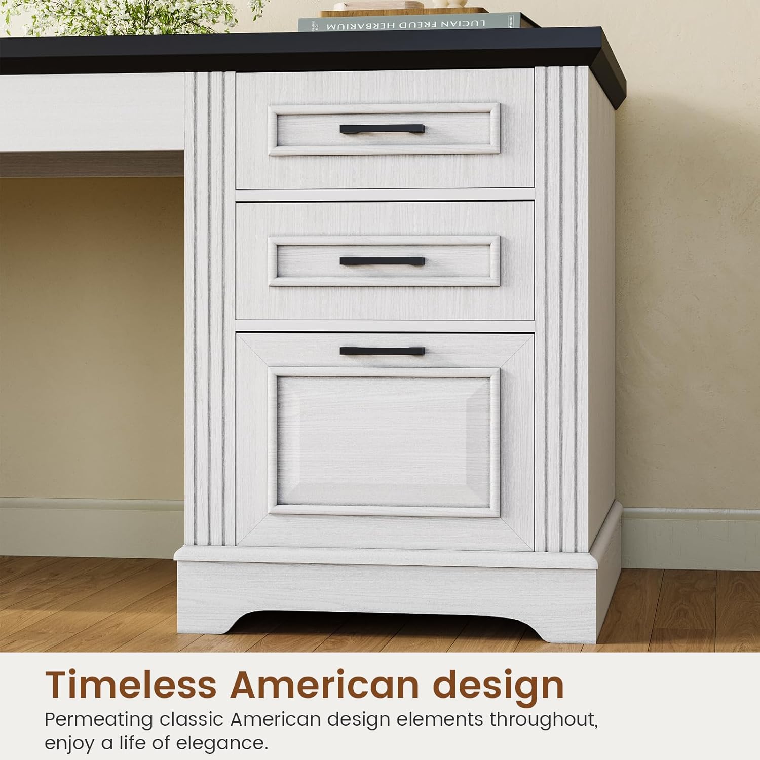 Itaar Farmhouse 55' Executive Desk, Computer Desk with Storage Drawers and Power Outlet, Home Office Desk, Workstation for Office Home, White