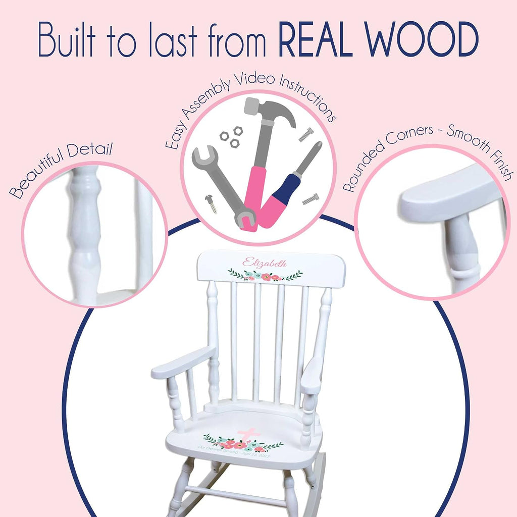 My Bambino Personalized Wooden Rocking Chair for Kids | Girls Rocking Chair White Wood Rocker | Custom Name Toddler Chair | Baby Shower & Birthday Gift
