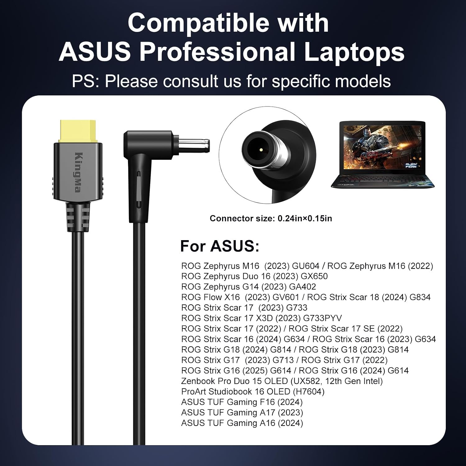 330W Gaming Laptop Charger for ASUS ROG Strix Scar18, 3-Port PD 3.0 (20V/16.5A) Fast Charging Adapter Compatible with ROG Strix Scar 16 /G16/17/18/Duo 16 GX6509,Round connector, for models before 2025