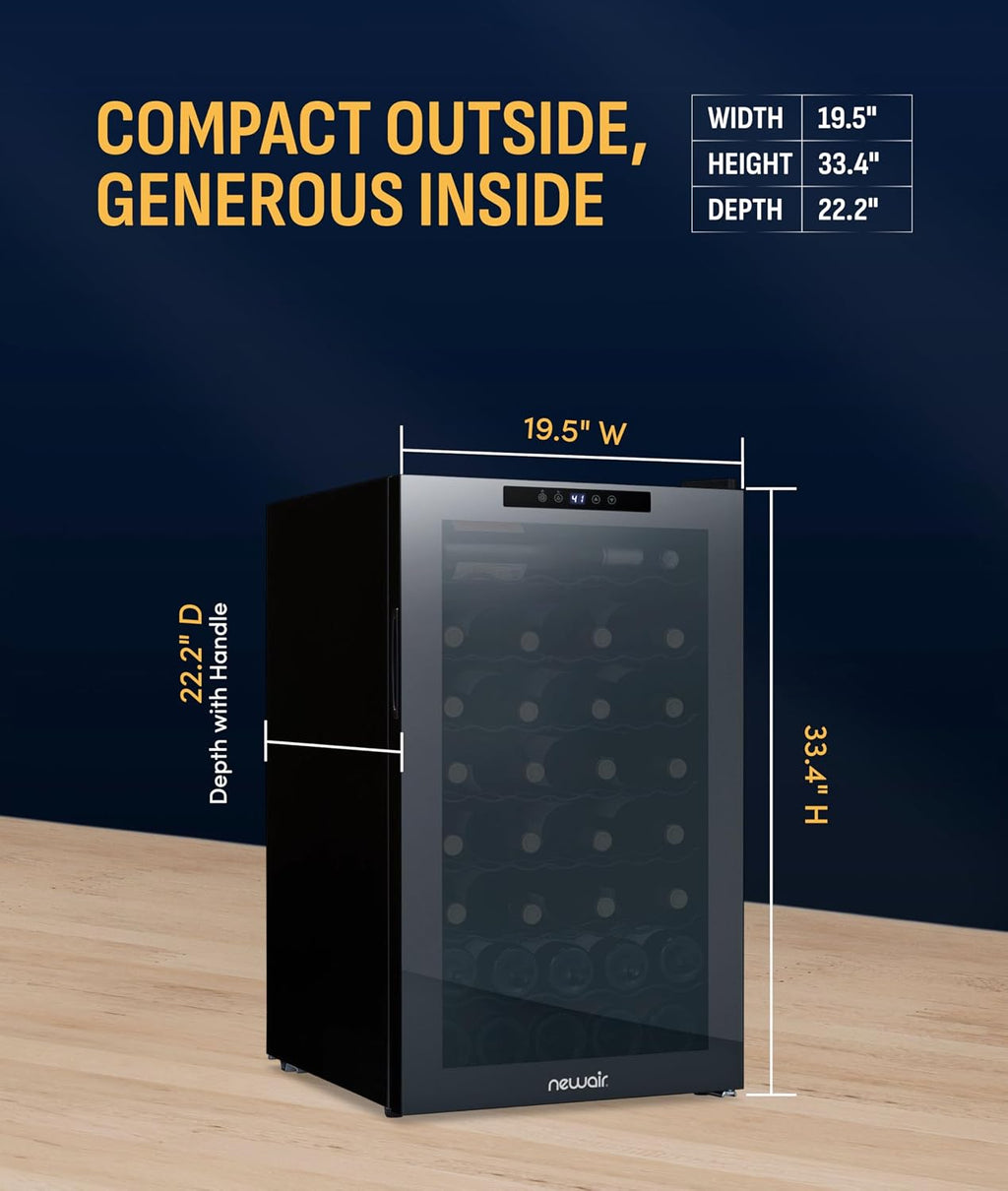 NewAir 20' Wine Fridge for 51 Bottles | Built-In or Freestanding Wine Cooler Refrigerator with Glass Door | Mirrored Double-Pane Design, Compressor Cooling & Adjustable Shelves | Black