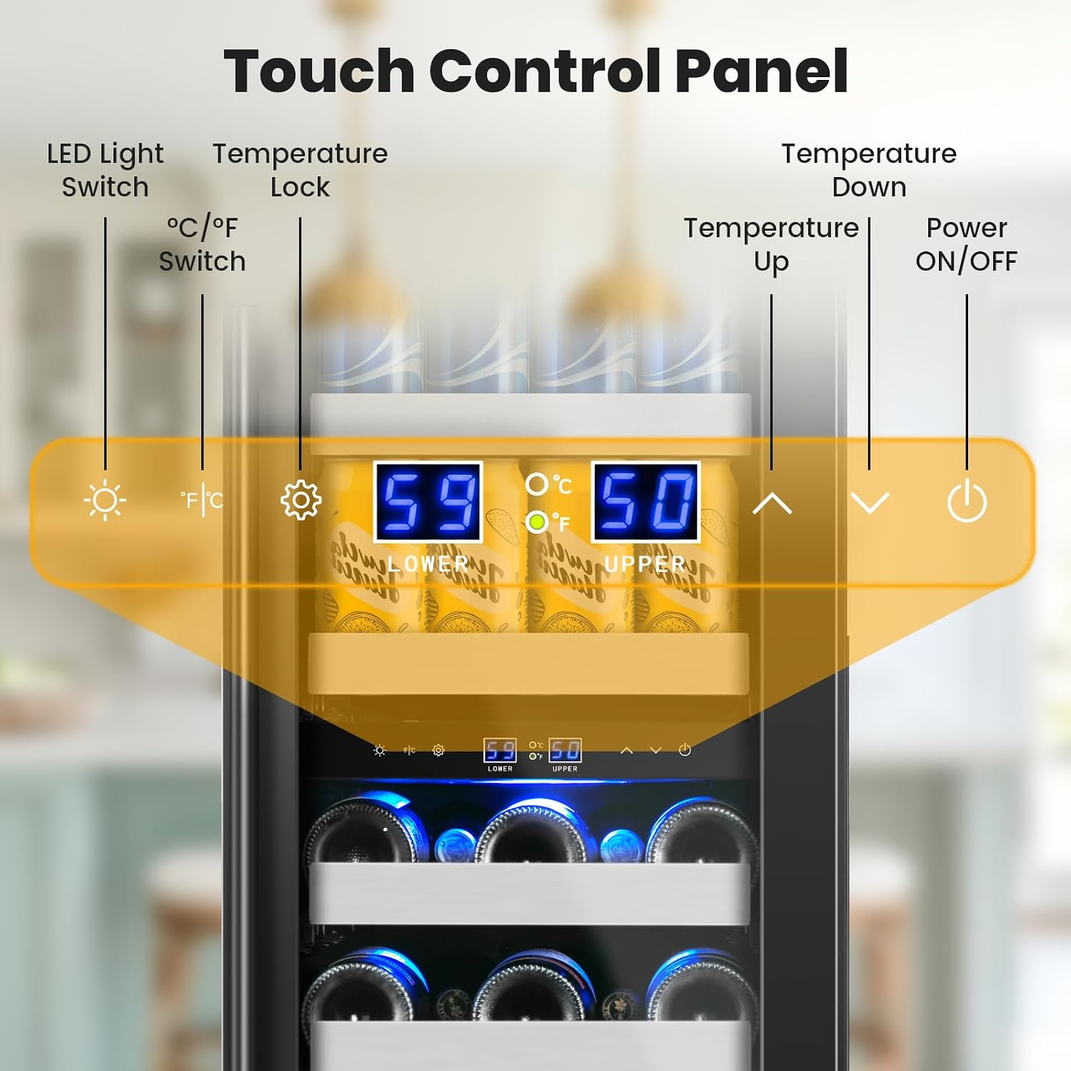 15 Inch Beverage Refrigerator,13 Bottle & 48 Cans Under Counter Black Beverage Fridge with Low-Noise Compressor,Wine Cooler with Dual Independent Temperature Zones for Kitchen Home