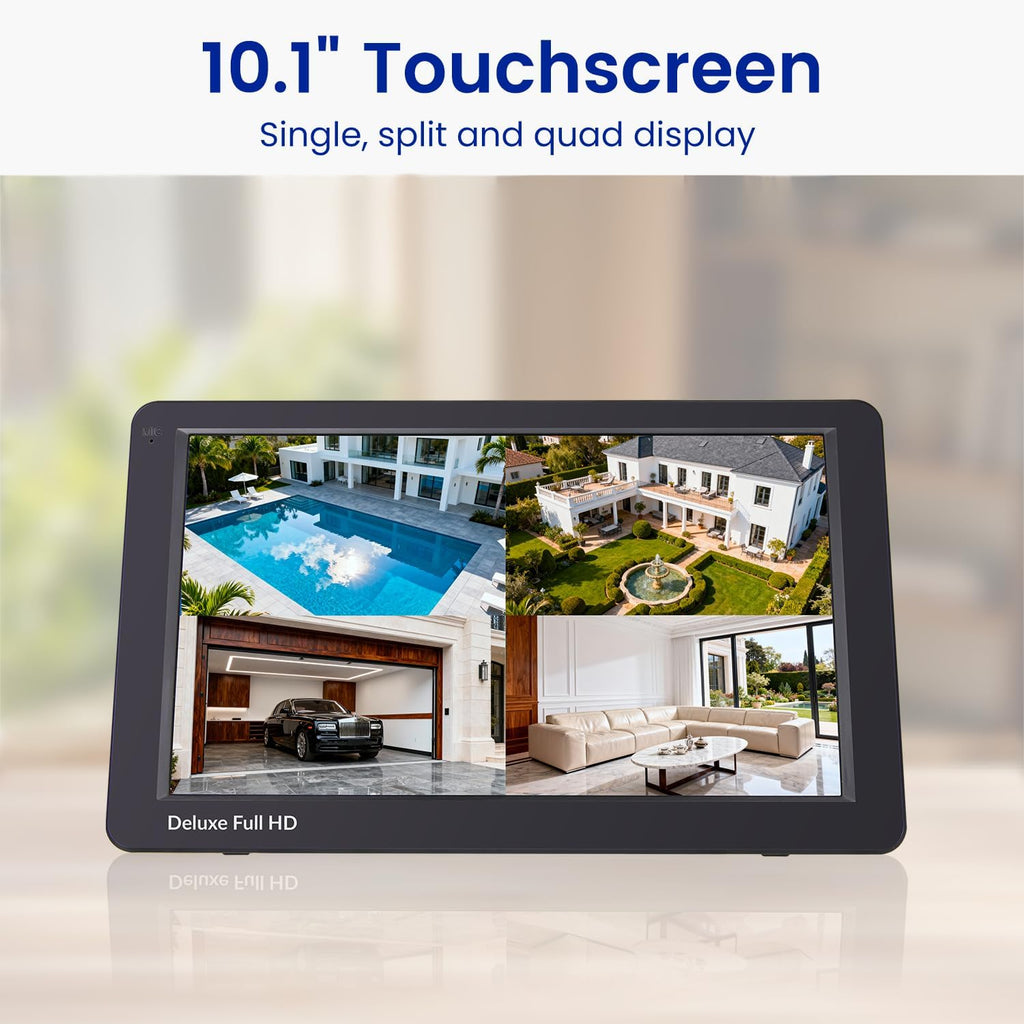 CasaCam Guardiancam Deluxe | 4-Channel Wireless Security Camera System with 10.1' Touchscreen Monitor & 2 1080p Cameras | Longer Range, Two-Way Audio, Free APP, 32GB SD Card Installed, VS5102A