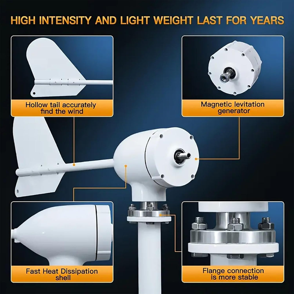 3000W Wind Turbine Generator Kit 12V 24v 48v Free Energy Windmill Horizontal Axis Wind Turbine Home Three Phase Generator Maglev Breeze Start(24V)