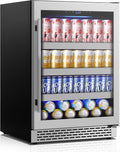 24 Inch Beverage Refrigerator,190 Cans Freestanding/Under Counter Beverage Fridge with Glass Door,Air Cooling Wine Beverage Cooler with Reversible Door,Memory Function for Wine,Beer and Soda