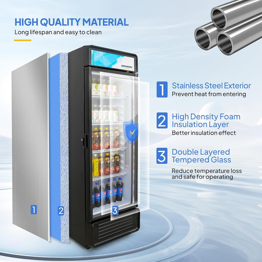 ROVSUN 12.5 Cu.Ft Commercial Refrigerator Display Refrigerator ETL NSF Certified, Commercial Beverage Cooler Glass Door Merchandiser Drink Fridge w/Adjustable Shelves LED Light for Bar Restaurant