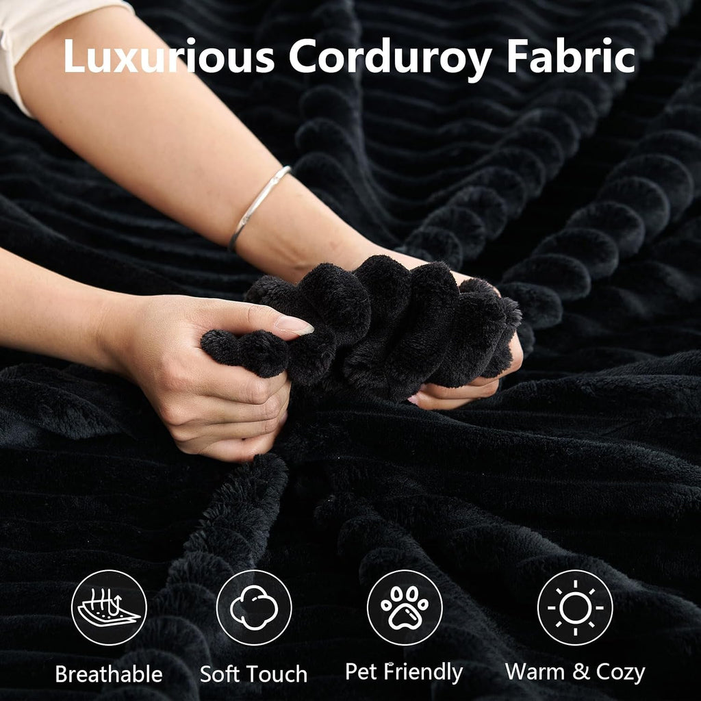 140' L Shaped Cloud Sectional Couch for Living Room, Modular Floor Deep-Seat Sofa, Big Comfy Corduroy Couches Set with Fluffy Memory Foam for Living Room Bedroom, No Assembly Required, Black