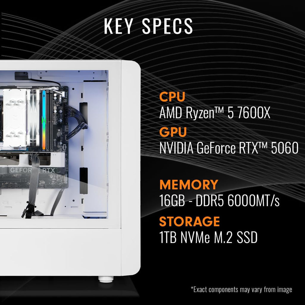 Thermaltake LCGS Quartz 7660 Gaming Desktop (AMD Ryzen™ 5 7600X, 16GB 6000MT/s DDR5 RGB Memory, NVIDIA GeForce® RTX 5060, 1TB NVMe M.2, WiFi, Windows 11) S2QT-B65K-560-LCS