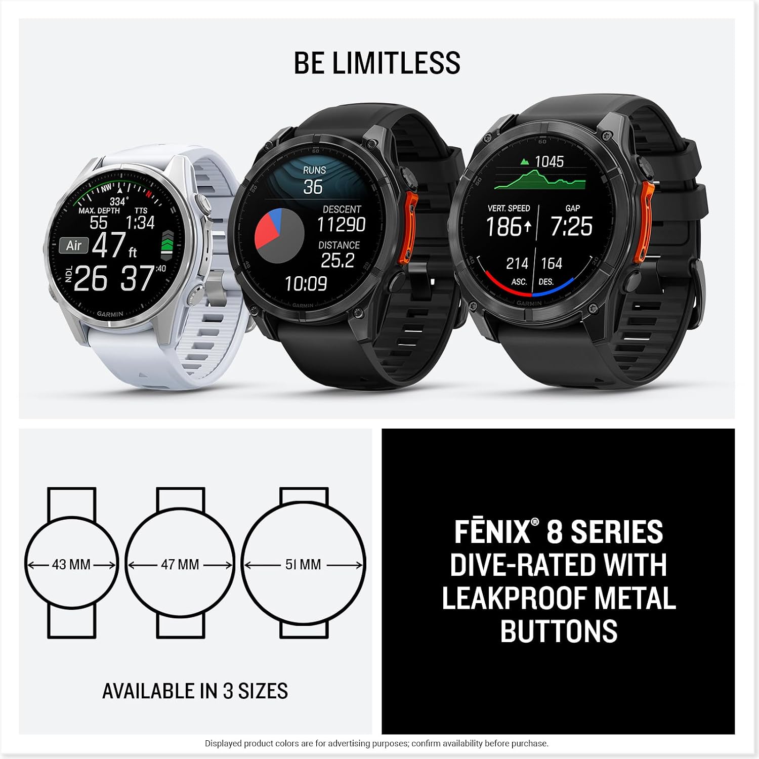 Garmin fēnix® 8 – 43mm, AMOLED, Premium Multisport GPS Smartwatch, Long-Lasting Battery Life, Dive-Rated, Built-in LED Flashlight, Silver with Whitestone Band (Renewed)