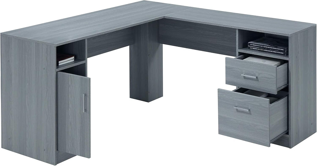 Techni Mobili Functional L-Shaped Computer Desk with storage, L is ⁠59.5' wide x 59.5' Long, Grey