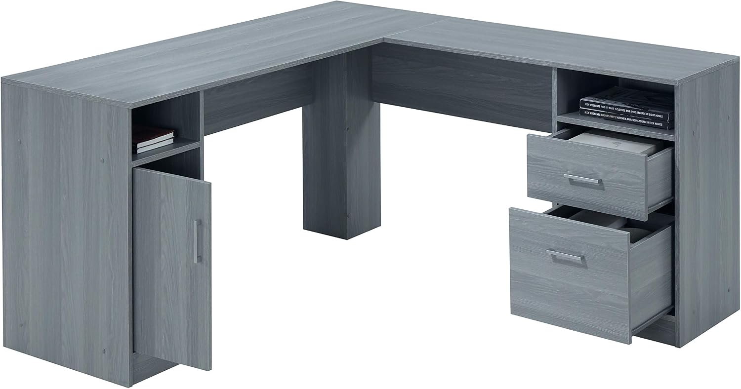 Techni Mobili Functional L-Shaped Computer Desk with storage, L is ⁠59.5' wide x 59.5' Long, Grey