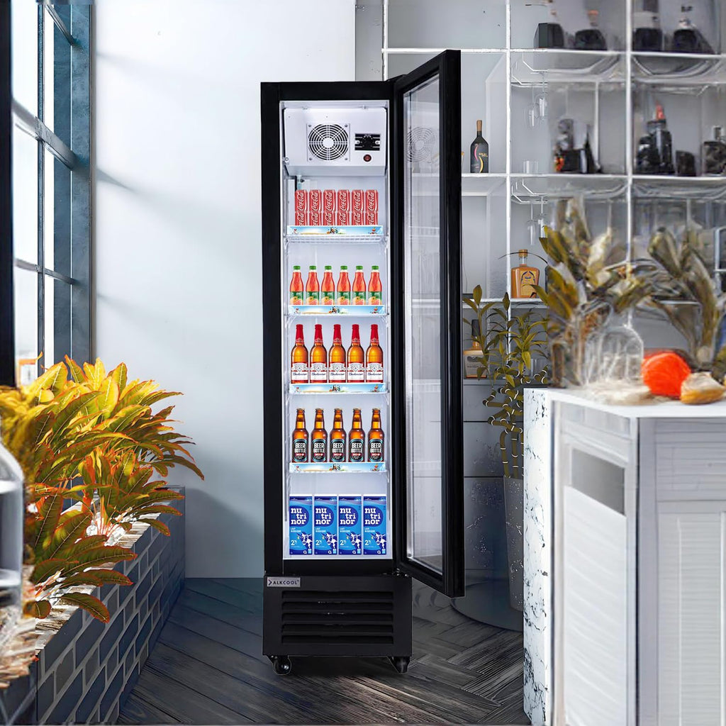 Commercial Beverage Refrigerator Display Fridge,6 Cu Ft Small Slim Single Glass Door Merchandiser Drink Cooler with LED Light Adjustable Shelves,ETL Approval