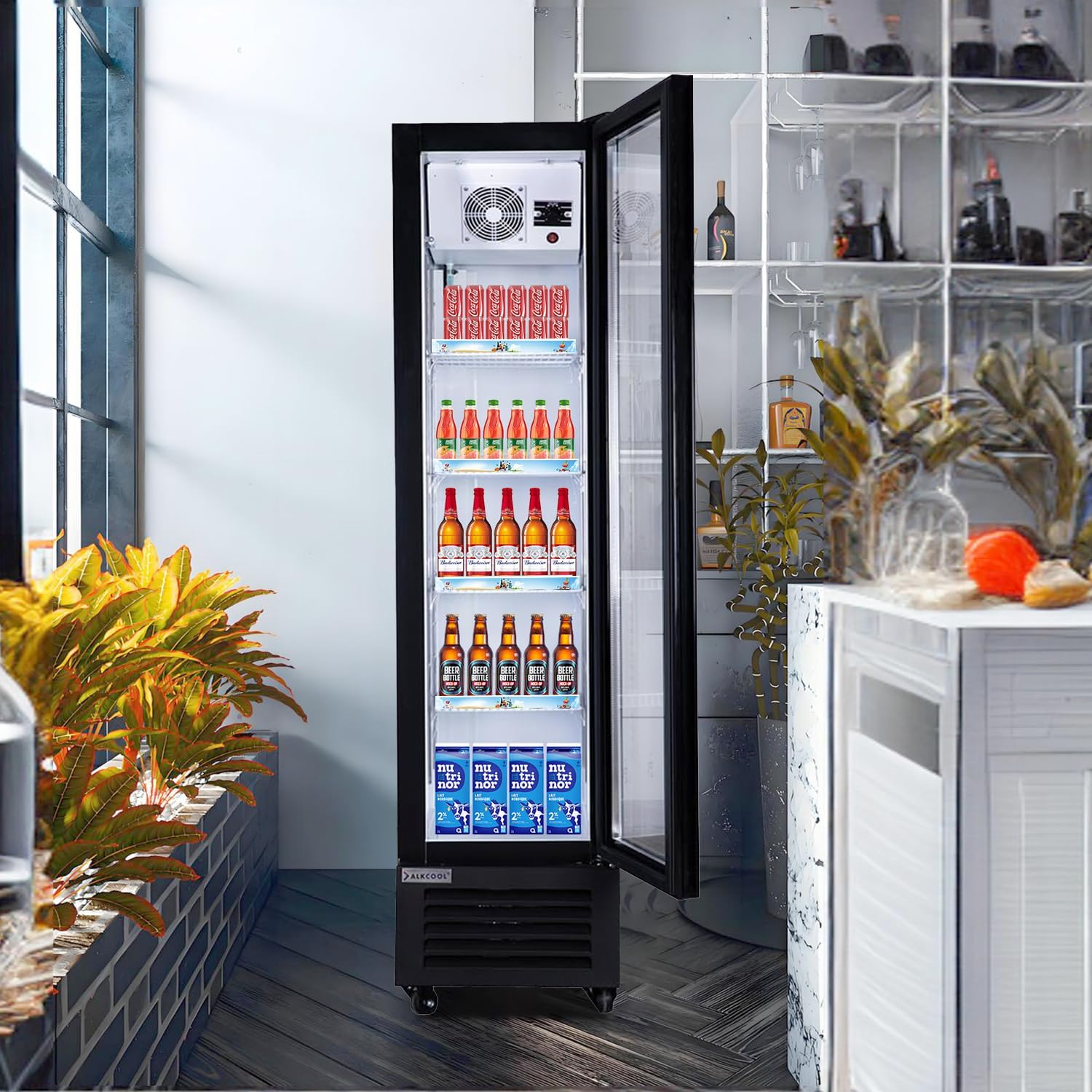 Commercial Beverage Refrigerator Display Fridge,6 Cu Ft Small Slim Single Glass Door Merchandiser Drink Cooler with LED Light Adjustable Shelves,ETL Approval