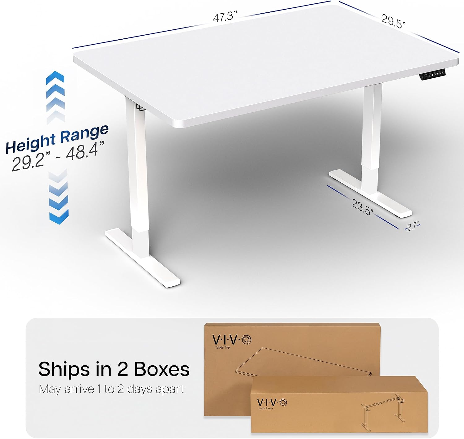 VIVO Electric 48 x 30 in Standing Desk, Memory Height Adjustment, 1B Series, Holds 220 lbs, One-Piece White Top, White Frame, DESK-KIT-1W5W