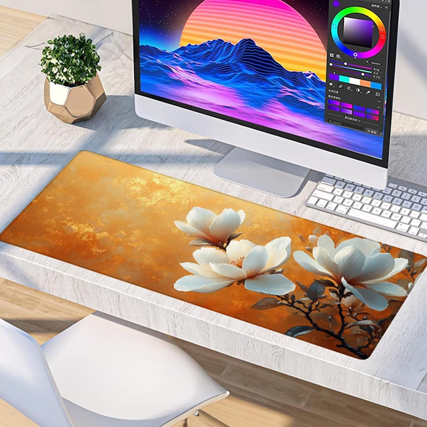 Flower Gaming Mouse Pad, Mouse Pad 60x32in, Large Desk Mat with Non-Slip Rubber Base, Office Desk Accessories, Large Extended Gaming Keyboard Mat, Big Mousepad for Computer Gamer Office, Orange 5-2703