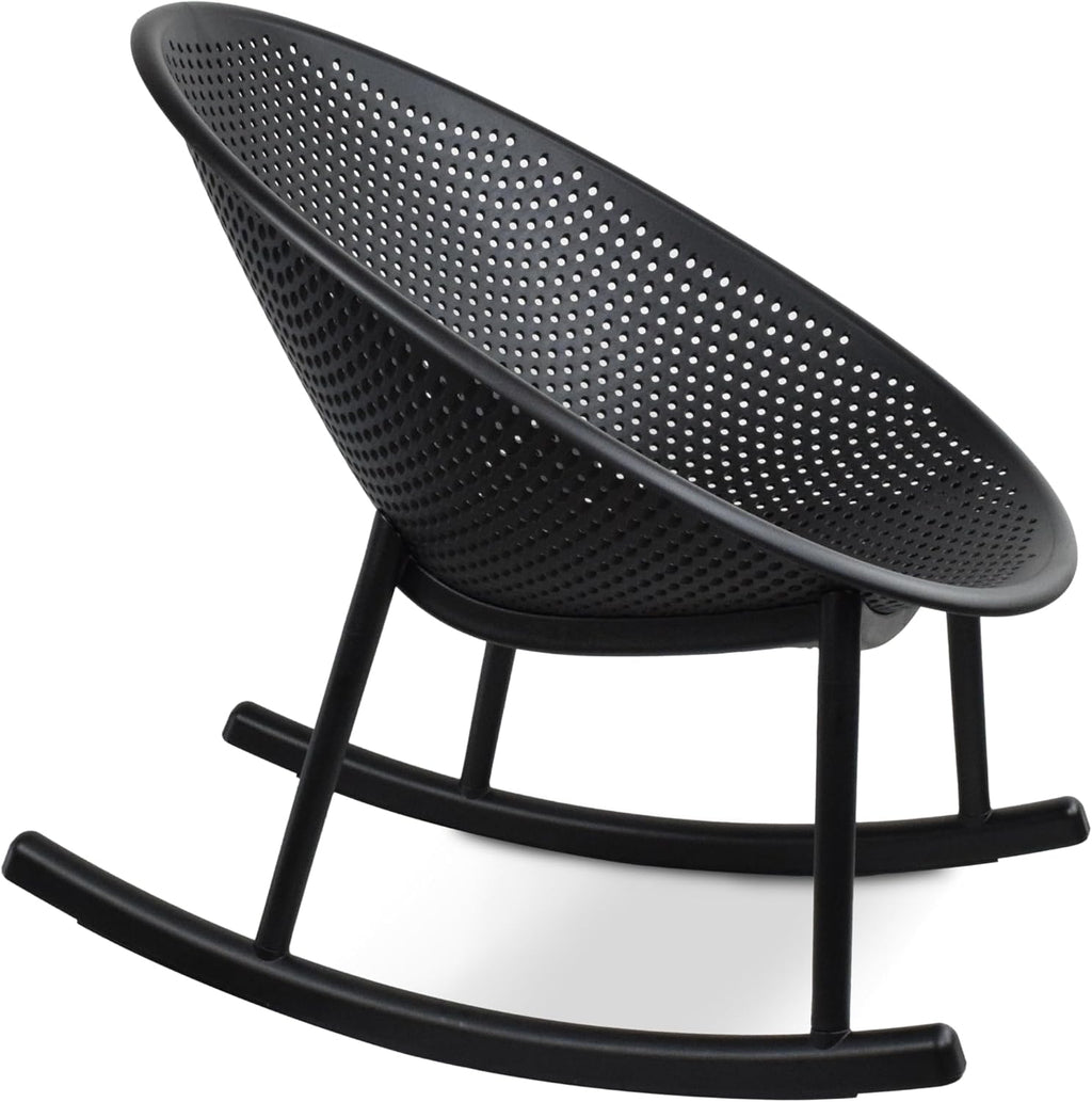 2xhome Patio Rocking Chair | Oval Egg Shaped Lounge Rocker | All Weather Plastic | Modern Accent Side Chair for Indoor or Outdoor Use, Black, Single, Set of 1