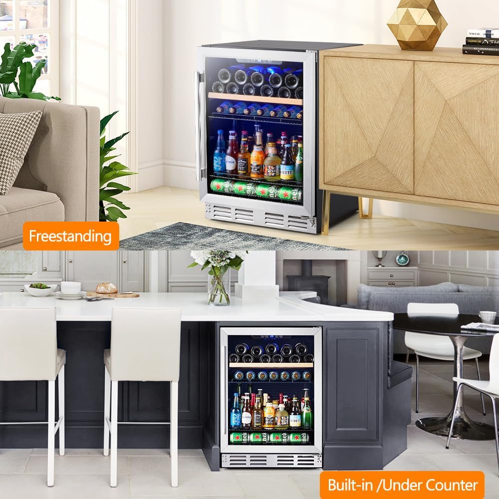 Kalamera Mini Fridge Beverage and Wine Cooler Built-in or Freestanding - 118 Cans & 16 Bottles Capacity Wine Refrigerator Cooler