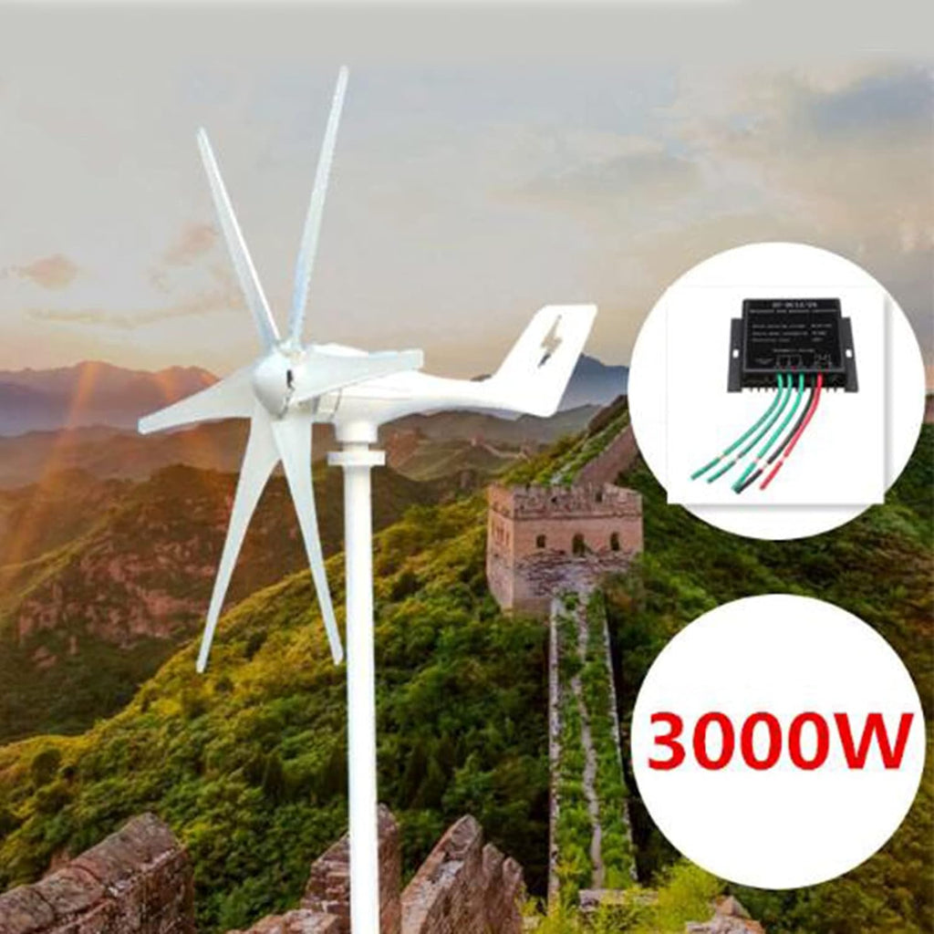 3000W Permanent Magnet Generator with Intelligent Controller, Low Noise Helical Design Windmill for Home, Boats, Street Lighting (12V,Style 6, White)