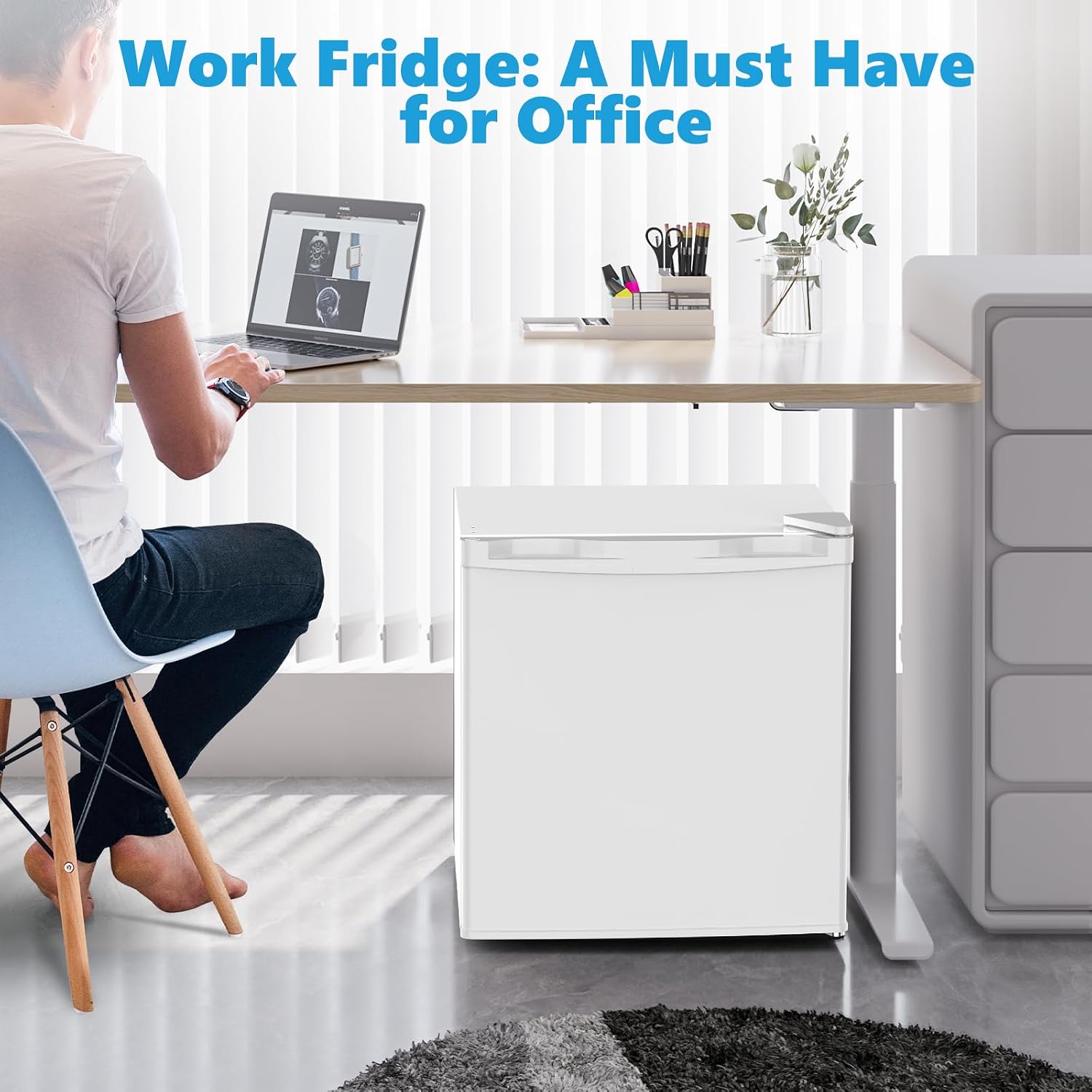 Electactic 1.7 Cu.ft Mini Fridge with Freezer, Compact Refrigerator, Single Reversible Door, Ultra Quiet, Energy Efficient for Office, Dorm, Bedroom, Apartment, White