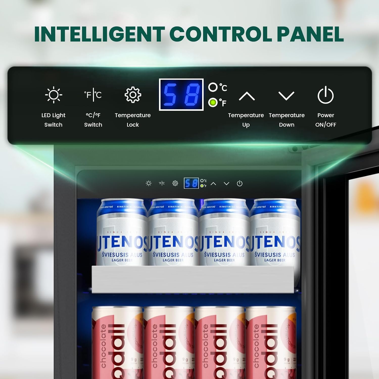 15 Inch Black Beverage Refrigerator,130 Cans Beverage Cooler Under Counter/Freestanding with Glasses Door,Drink Fridge Upgraded Compressor and Reversible Door for Beer,Soda,Juice-Home,Office